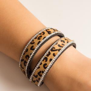 Double Leather Bracelet Beige Leopard