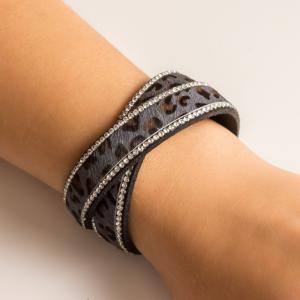 Double Leather Bracelet Gray Leopard