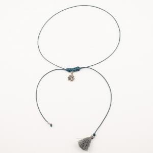 Necklace Teal Tassel Gray Web
