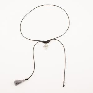 Κολιέ Μαύρο Φούντα Γκρι Διαμάντι