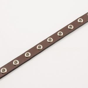 Stripe Leatherette Brown Studs 1cm