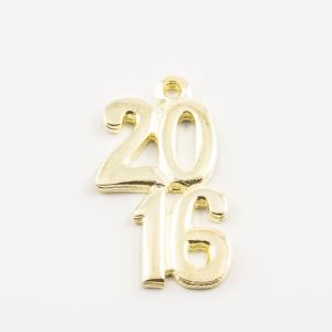 Gold Plated Metal 2016 Charm 2.8x1.6cm