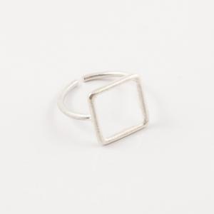 Δαχτυλίδι Τετράγωνο Ασημί 2x1.3cm