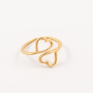 Gold Plated Ring Hearts 1.9x1.5cm
