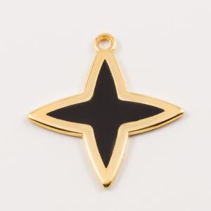 Gold Plated Star Black Enamel 3.4x3.2cm