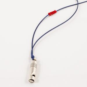 Necklace Blue Cord Silver Whistle
