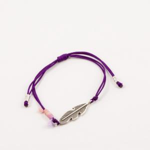 Bracelet Purple Cord Leaf Silver