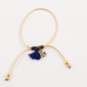 Bracelet "16" Beige Tassel Blue