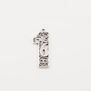 Metal Charm "16" Silver (3.9x1.5cm)