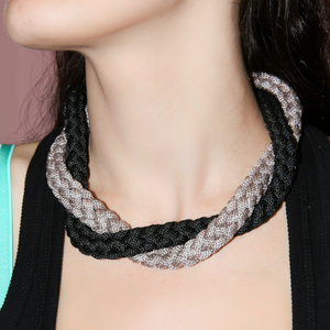 Necklace Knitted Gray-Black