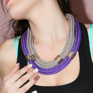 Necklace Knitted Cord Purple-Gray
