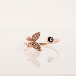 Δαχτυλίδι Ροζ Χρυσό Πεταλούδα Ζιργκόν