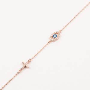 Bracelet Pink Gold Eye Cross 19.5cm