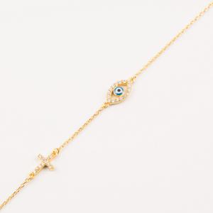 Gold Plated Bracelet Eye Cross 19.5cm