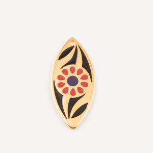 Gold Plated Flower Black Enamel 4x1.7cm