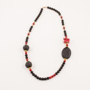 Necklace Semiprecious Beads Black-Red