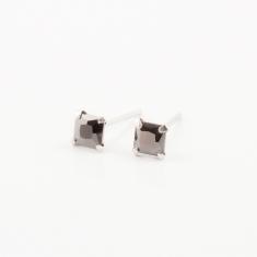 Σκουλαρίκια Τετράγωνα ΖιργκόνΜαύρα 4.5mm