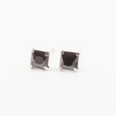 Σκουλαρίκια Τετράγωνα Ζιργκόν Μαύρα 5mm