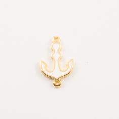 Gold Plated Anchor White Enamel