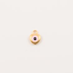 Gold Plated Eye-Heart Pink Enamel