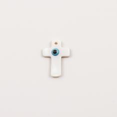 Nacre Cross Eye Light Blue 2.3x1.7cm