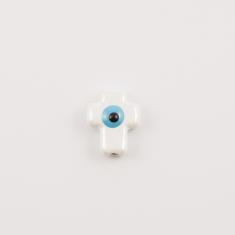Κεραμικός Σταυρός-Μάτι Λευκός 2.2x1.7cm