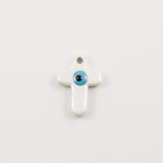 Κεραμικός Σταυρός-Μάτι Λευκός 3x2.1cm