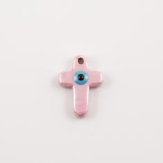 Κεραμικός Σταυρός-Μάτι Ροζ 3x2.1cm