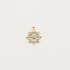 Gold Plated Rudder Turquoise Rhinestones