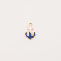 Gold Plated Anchor Blue-White Enamel