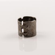 Metal Ring Grained Black 1.7x1.4cm
