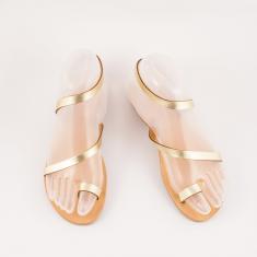 Δερμάτινο Σανδάλι "Ελένη" Χρυσά Λουράκια