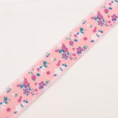 Linen Ribbon Pink Flowers