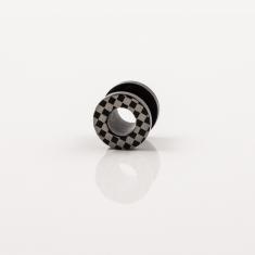Σκουλαρίκι Streching Μαύρο Σκακιέρα 8mm