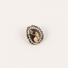 Shell Tooth Brown Rhinestones 1.8x1.5cm