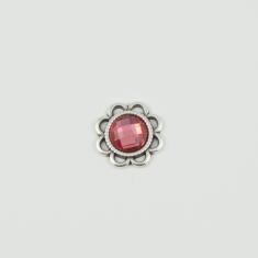 Flower Silver Crystal Pink 1.5cm