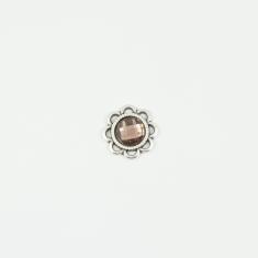 Flower Silver Crystal Brown 1.5cm