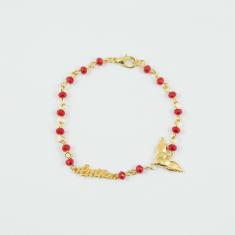 Gold Bracelet Red Beads "love"
