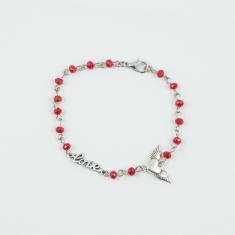 Silver Bracelet Red Beads "love"
