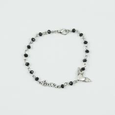 Silver Bracelet Black Beads "love"