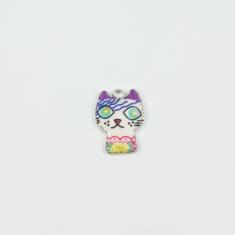 Metal Cat White Enamel 2.1x1.6cm