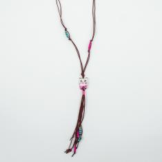 Necklace Burgundy Cat with Beads