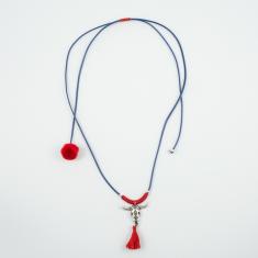Necklace Blue-Red Bull Pom Pom