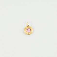 Gold Pendant Pink 13x9mm