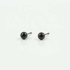 Earrings Marble Black Nickel 4mm