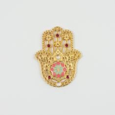 Hand of Hamsa Gold Enamel Pink 5.3x4cm