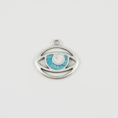 Eye Silver Enamel Light Blue 2.6x2.5cm
