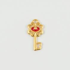 Key Gold Enamel Red 2x2cm