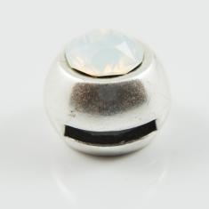 Ασημί Μοτιφ Κρύσταλλο Λευκό Όπαλ 14mm