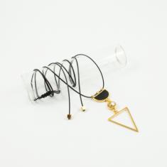 Necklace Black Cord Triangle-Crystal